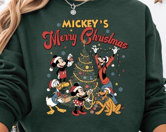 Mickey’s Merry Christmas Sweatshirt, Disney Holiday T-Shirt, Mickey Minnie Goofy Pluto Xmas Tree Tee, Disneyland Family Matching Christmas