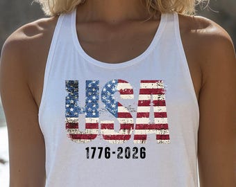 USA 1776 Racerback Tank Top, America 250th Anniversary Patriotic Shirt