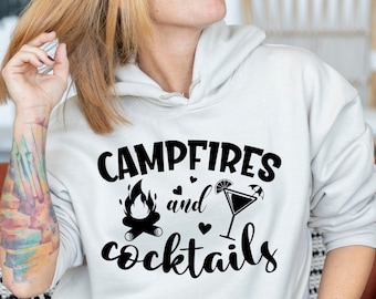 Campfires and Cocktails Hoodie, Campfire Hoodie, Camping Hoodie, Mountein Hoodie, Camp Hoodie, Hiking Hoodie, Nature Hoodie, Camp Lover Tee