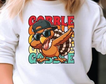 Gobble Turkey Kids Sweatshirt, Thanksgiving Toddler Shirt, Fall Kids Crewneck