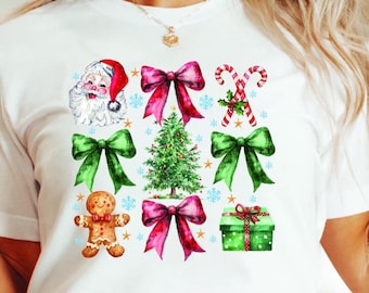 Retro Santa Coquette Bow Christmas Shirt, Family Matching Tee, vintage christmas, Christmas party 2025 T-shirt, Xmas gift