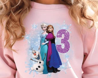 Frozen Birthday Sweatshirt for Girls, Elsa Anna Olaf 3rd Birthday Outfit, Personalized Frozen Theme Shirt, Winter Birthday Gift for Toddler