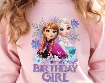 Frozen Birthday Girl Sweatshirt, Elsa and Anna T-Shirt, Disney Princess Birthday Outfit for Girls, Custom Name Tee, Birthday Family Matching