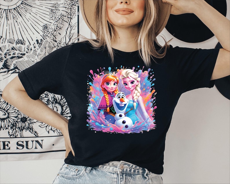 Frozen Elsa Anna Olaf DTF, Disney Inspired Kids Shirt Print Transfer, Ready to Press Heat, Cartoon Character, DIY Tee Design immagine 5