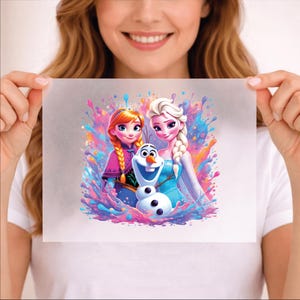 Frozen Elsa Anna Olaf DTF, Disney Inspired Kids Shirt Print Transfer, Ready to Press Heat, Cartoon Character, DIY Tee Design immagine 11