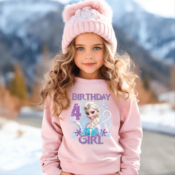 Frozen Birthday Girl Sweatshirt, Elsa 4th Birthday Outfit, Winter Princess Birthday Shirt, Personalized Frozen Theme Sweater for Toddler