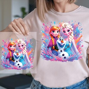 Frozen Elsa Anna Olaf DTF, Disney Inspired Kids Shirt Print Transfer, Ready to Press Heat, Cartoon Character, DIY Tee Design immagine 8