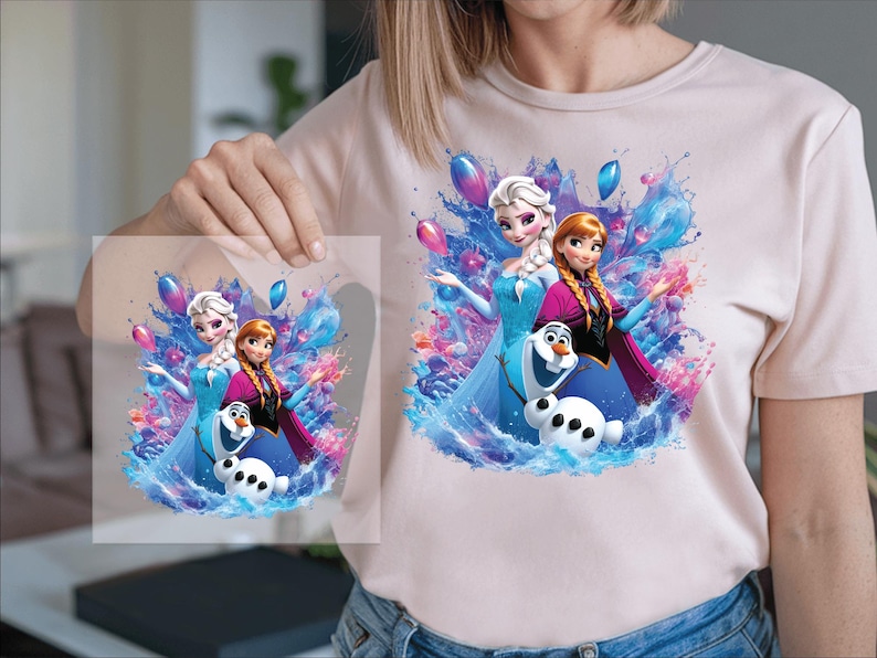 Frozen Elsa Anna Olaf DTF Transfer, Disney Inspired Kids Shirt Print, Ready to Press Heat Transfer, Cartoon Character DTF, DIY Tee Design
