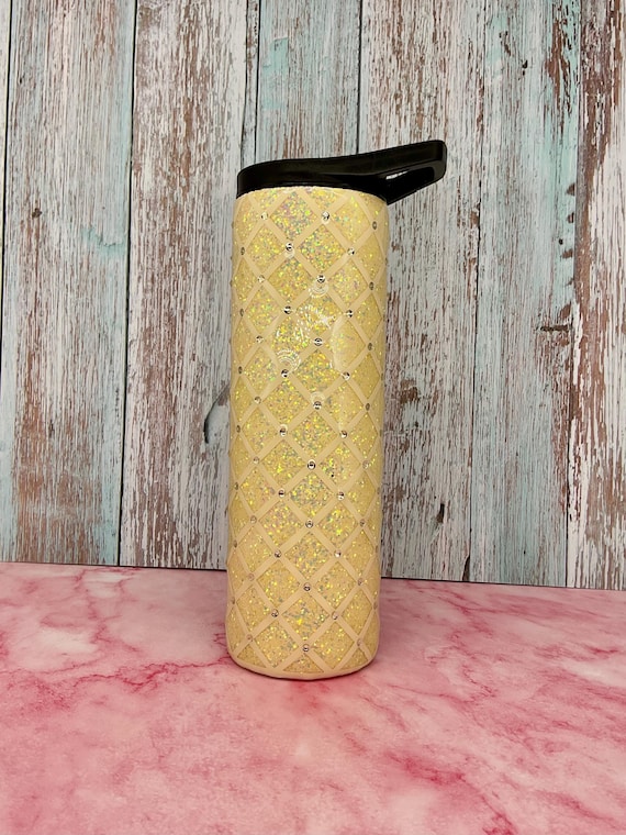 Yellow Lattice and Rhinestone 30oz tumbler