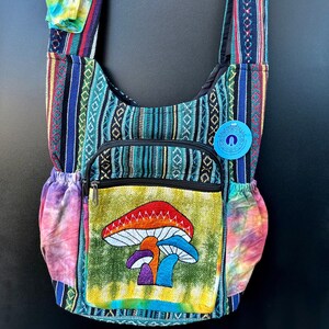 Customers Favorite 5* Bright & Colorful Hemp Mushroom Embroidery Hippie Crossbody bag Indian craftsmanship Durable Perfect for any occasion bild 4