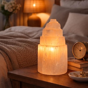 Meditation Selenite Crystal Lamp, Peace, Calming, Mental Clarity, Natural Way to Purify and Transform Your Living Space,  6" Selenite Tower