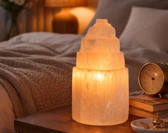 Selenite Crystal Lamp, Peace, Calming, Mental Clarity, Natural Way to Purify and Transform Your Living Space, 6" Selenite Tower