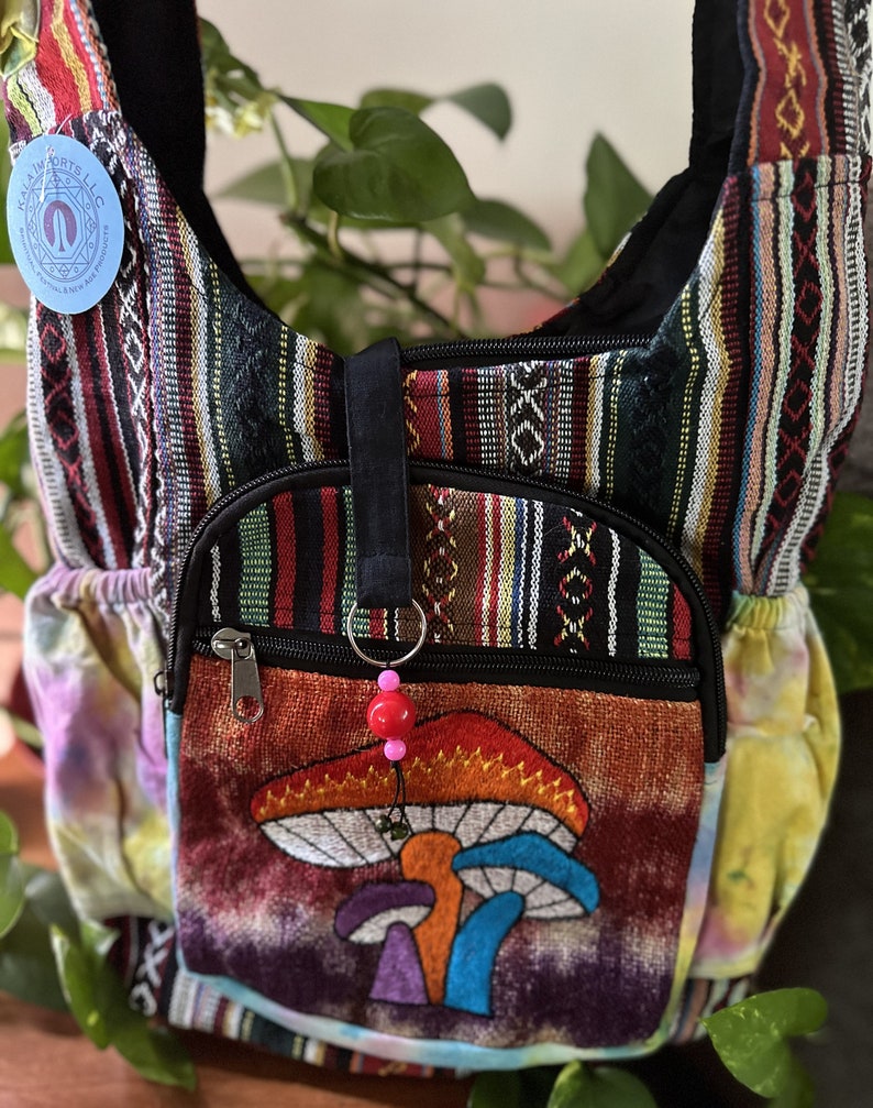 Customers Favorite 5* Bright & Colorful Hemp Mushroom Embroidery Hippie Crossbody bag Indian craftsmanship Durable Perfect for any occasion bild 11