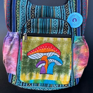 Customers Favorite 5* Bright & Colorful Hemp Mushroom Embroidery Hippie Crossbody bag Indian craftsmanship Durable Perfect for any occasion bild 8