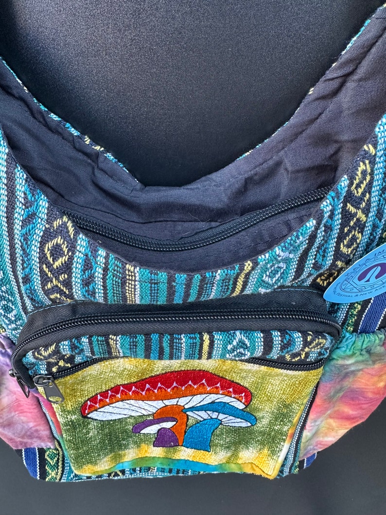 Customers Favorite 5* Bright & Colorful Hemp Mushroom Embroidery Hippie Crossbody bag Indian craftsmanship Durable Perfect for any occasion bild 5