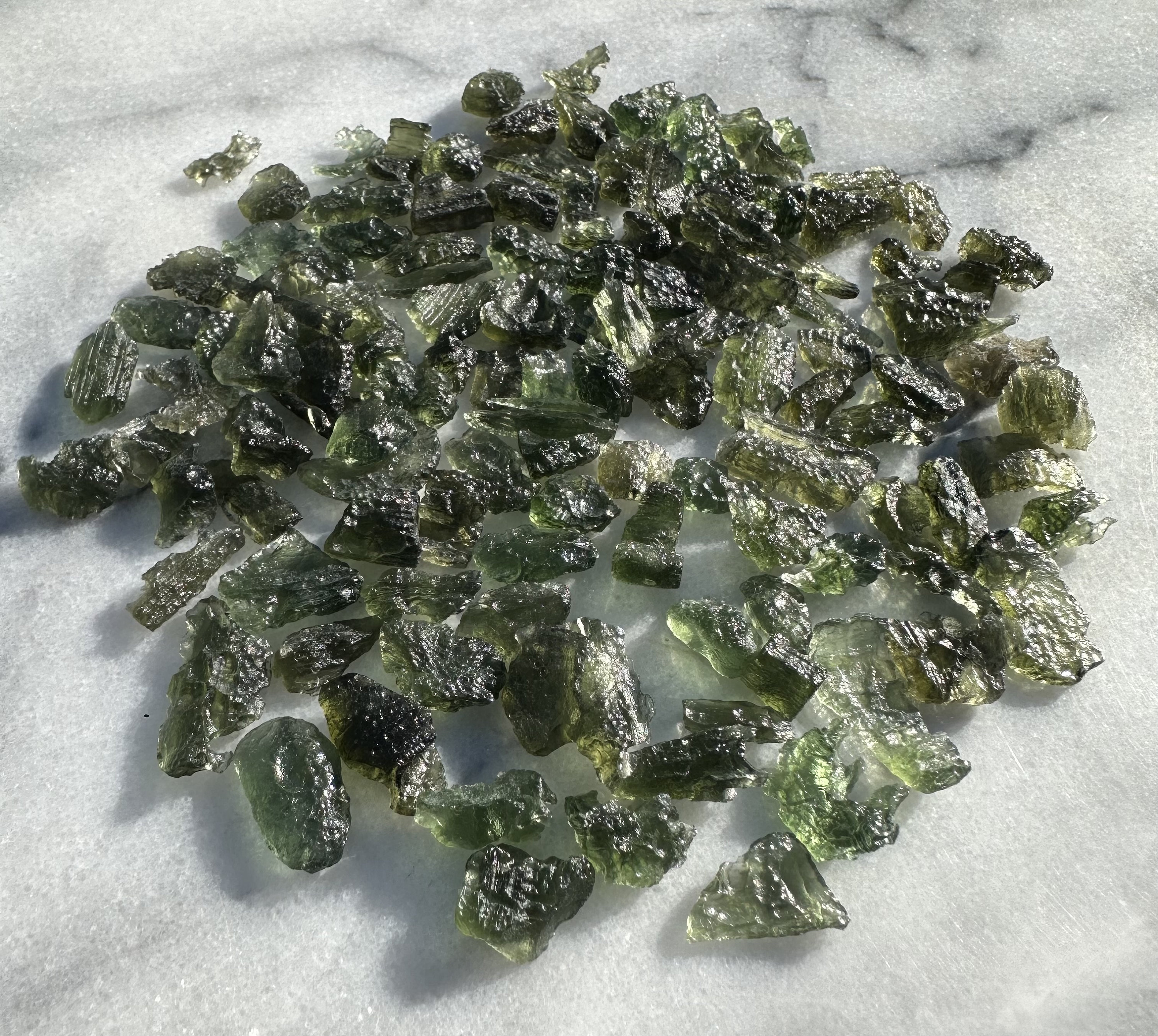 Small Chips Genuine Moldavite from Czech Republic, One of the kind quality pieces, Beware of FAKE MOLDAVITE (Not for China or India pieces)