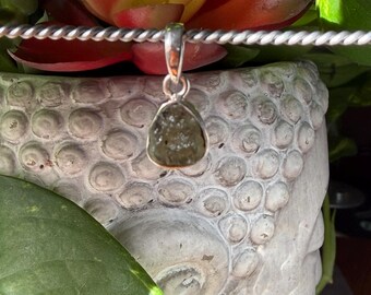 Authentic Czech Moldavite Crystal Small Pendant | 925 Silver Holding| Transformational Stone