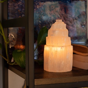 Meditation Selenite Crystal Lamp, Peace, Calming, Mental Clarity, Natural Way to Purify and Transform Your Living Space,  6&quot; Selenite Tower