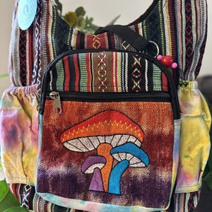 Customers Favorite 5* Bright & Colorful Hemp Mushroom Embroidery Hippie Crossbody bag Indian craftsmanship Durable Perfect for any occasion Goddess of fire