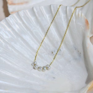 Dainty Freshwater Pearl Necklace | 5 Tiny Pearls  | 14K Gold plated Adjustable | Sterling silver | Luxury Pearl Necklace | Handcrafted