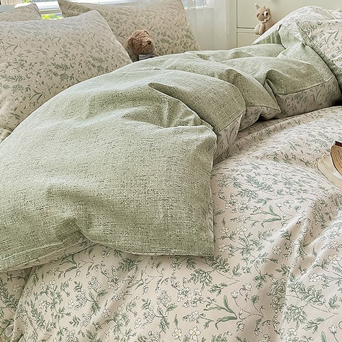 Green Light Sage Floral Duvet Cover Set Vintage Green Etsy
