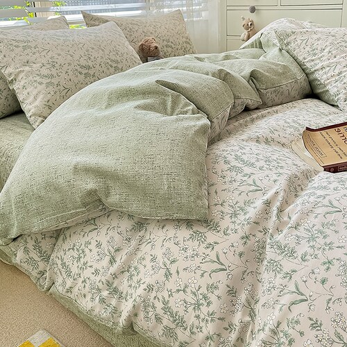 Green Light Sage Floral Duvet Cover Set Vintage Green Etsy