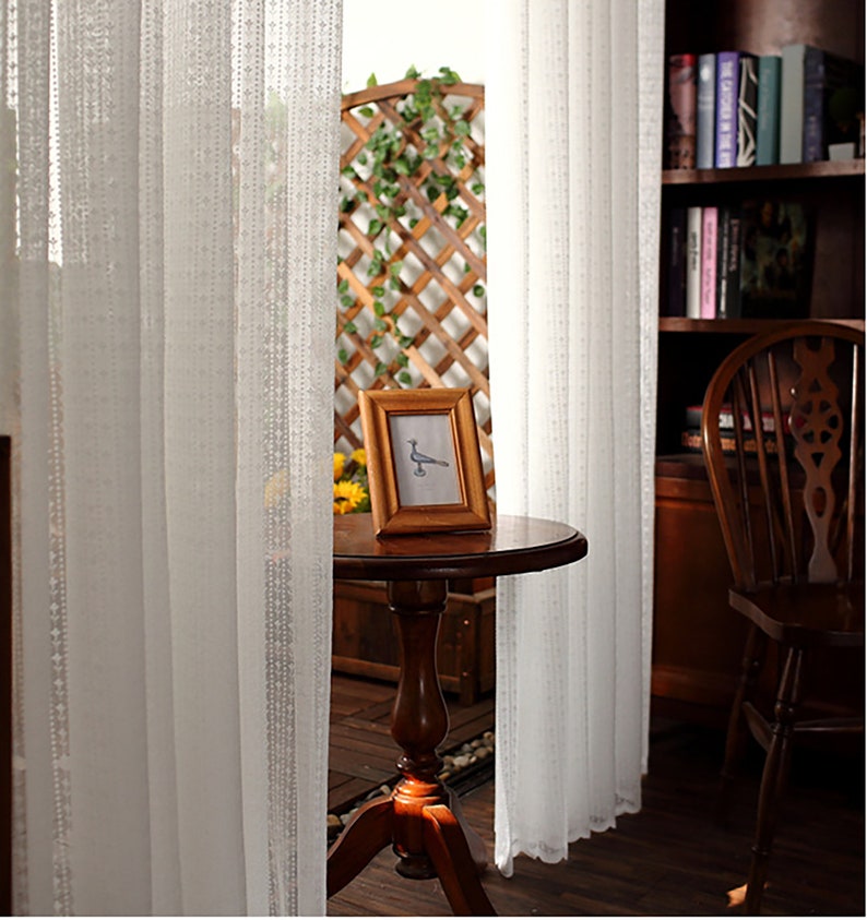 French Style White Lace Curtains Embroidered on Sheer Etsy
