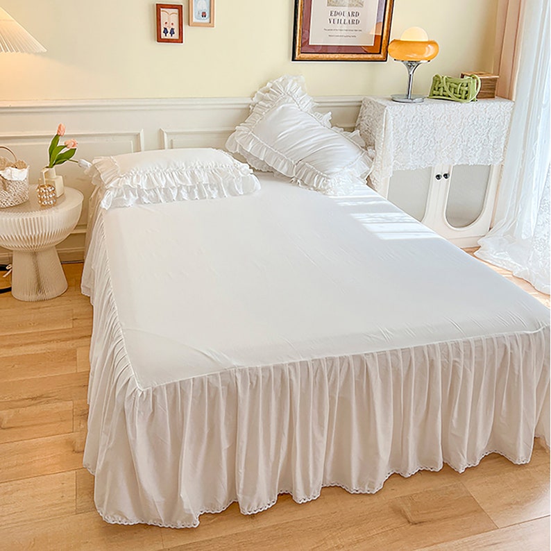Pure White Lace Ruffle Duvet Cover 100 Cotton Duvet Cover Etsy
