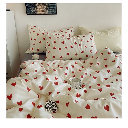 Red Heart Duvet Cover Set 100% Cotton 