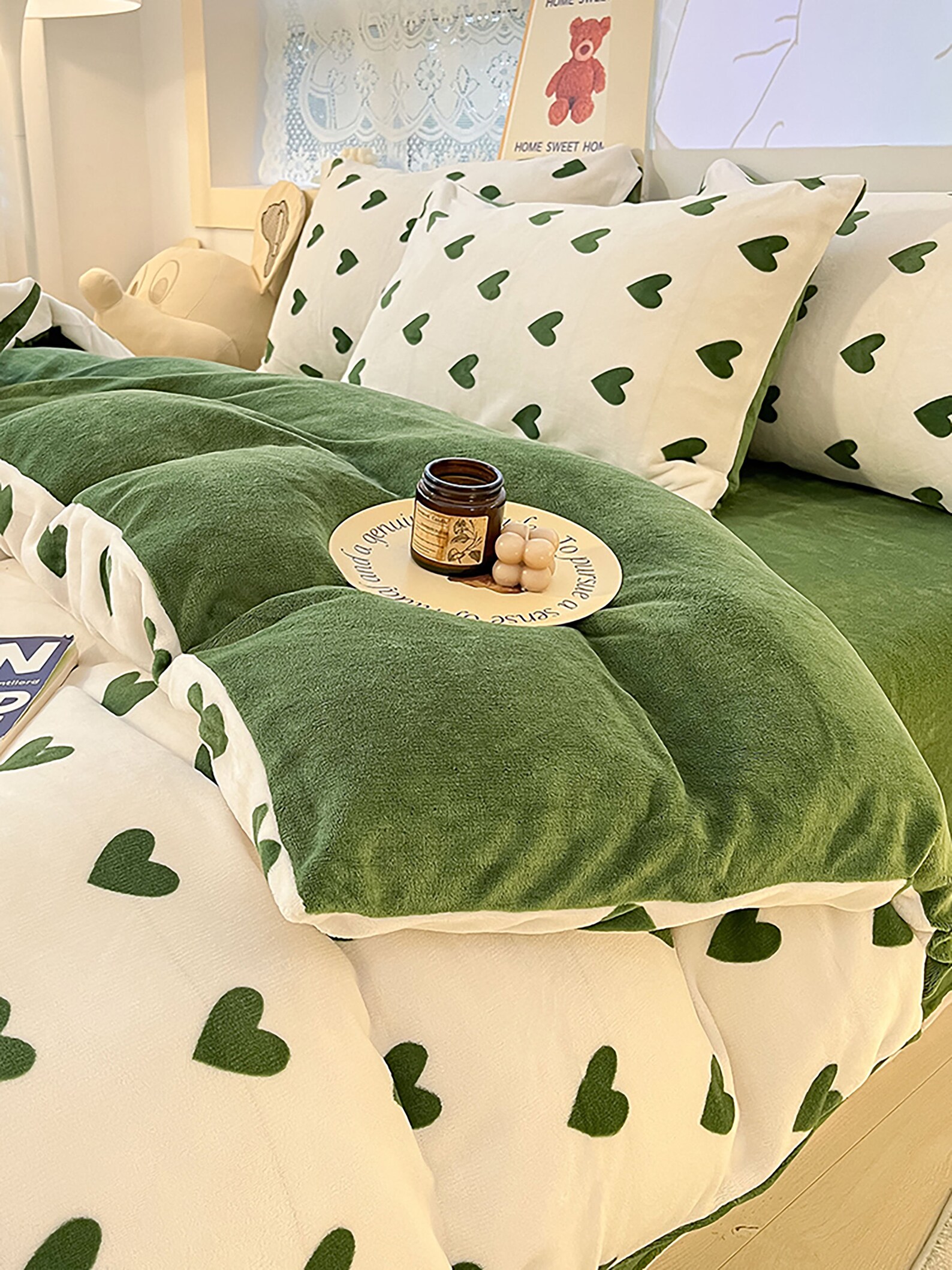 Green Love Heart Velvet Duvet Cover Set Winter Warm Velvet Etsy