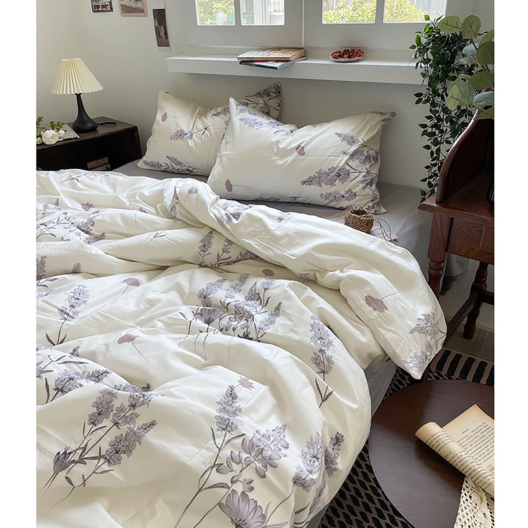 Purple Lavender Duvet Cover Set100cotton Floral Duvet Cover Etsy
