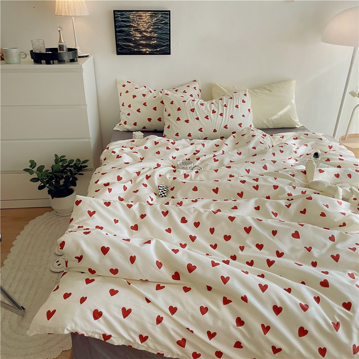 Red Heart Duvet Cover Set 100 Cotton Twin Full Duvet Cover Etsy