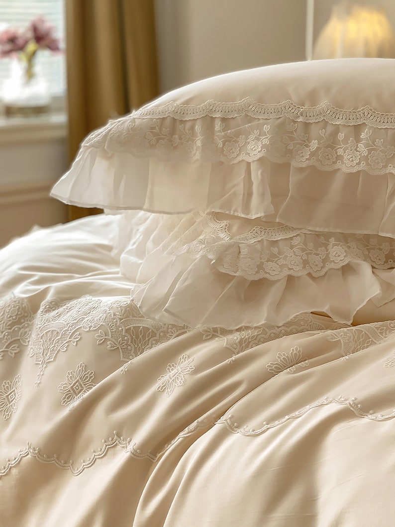 White Lace Duvet Cover Set Floral Embroidered Duvet Cover Etsy