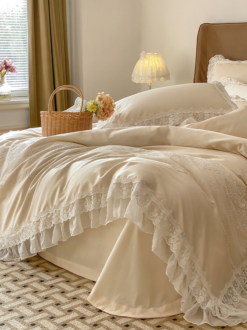 White Lace Duvet Cover Set Floral Embroidered Duvet Cover Etsy