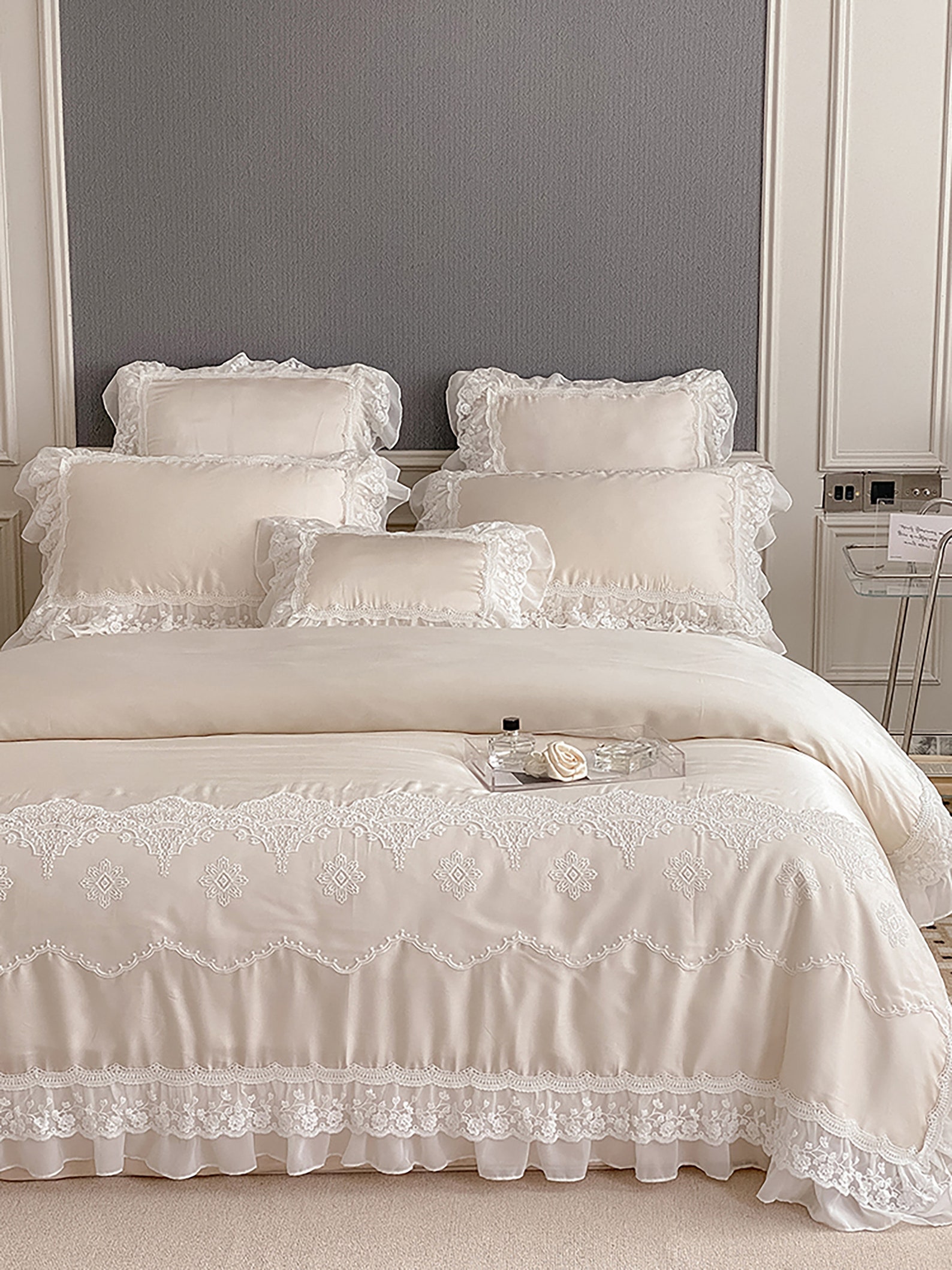 White Lace Duvet Cover Set Floral Embroidered Duvet Cover Etsy