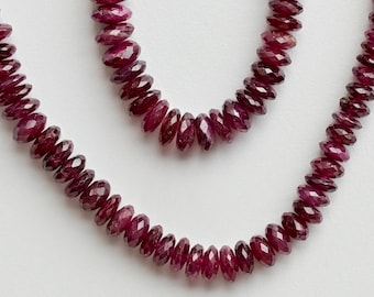 16 Inches Ruby Glass Filled Tyre Faceted Beads Natural Gemstone Through Drill Strand for Jewelry Making | Gemstone Supplies | 5x10 To 1x4 MM