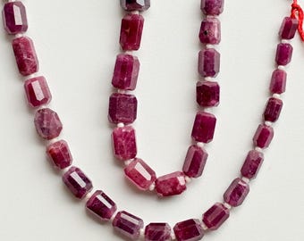 16 Inches Ruby Glass Filled Tumble Tube Faceted Beads Natural Gemstone Strand Center Drill Strand For Jewelry Making | 13x12x9 to 6x4x4 MM