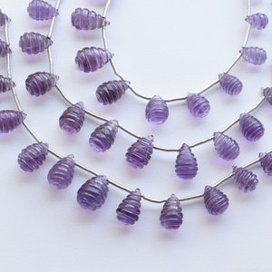 14 Pieces Amethyst Carved Drop Beads Natural Gemstone Side Drill Beads Line Strand | Amethyst From Brail | 15x9 to 10x6 MM