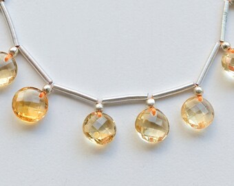 14 Pieces Citrine Round Faceted Briolette Beads Natural Gemstone | 8x8x4 to 6.5x6.5x3 MM | Citrine for Jewelry Making