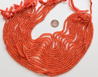 14 Inches Carnelian Rondelle Faceted Natural Gemstone Beads | Carnelian for Jewelry Making | Gemstone Supplies | 3x5 to 2x4 MM