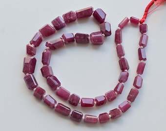 16 Inches Ruby Glass Filled Faceted Tumble Tube Beads Natural Gemstone Strand | 13x8.5 to 7x4.5 MM | Ruby Beads For Jewelry Making