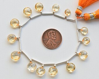14 Pieces Citrine Quartz Round Faceted Beads Natural Gemstone Briolette Strand | 8.5x4.5 to 6x3 MM | Citrine for Jewelry Making