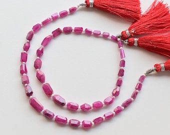 7.5 Inches Ruby Glass Filled Faceted Tumble Tube Beads Natural Gemstone Strand | 12x6 to 5x3.5 MM | Ruby Beads For Jewelry Making