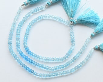 8.5 Inches Blue Topaz Faceted Rondelle Beads Natural Gemstone Beads | 5.5x4 to 5x3 MM | Topaz Beads for Jewelry Making