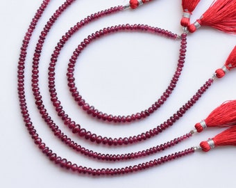 8 pollici di rubino riempito di vetro perline rondelle lisce pietra preziosa naturale perline trapano centrale filo / da 4x7 a 2x3 mm / perline di rubino per la creazione di gioielli