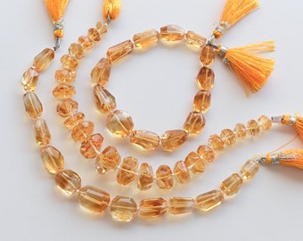 8 Inches Citrine Intense Tumble Faceted Beads Natural Gemstone | Citrine for Jewelry Making | Gemstone Supplies | DIY Jewelry