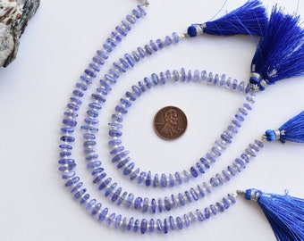 8 Inches Tanzanite Smooth Tumble Beads Natural Gemstone Center Drill Beads Strand | 3x10 to 2x6 MM | Natural Tanzanite Beads