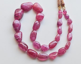 16 Inches Ruby Glass Filled Smooth Tumble Beads Natural Gemstone Strand | 24x17x12 to 7.5x7x5 MM | Ruby Beads For Jewelry Making