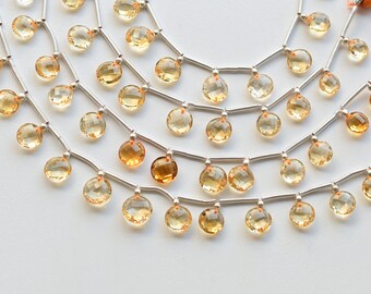 14 Pieces Citrine Round Faceted Beads Natural Gemstone Briolette Strand | 9x4.5 to 6x3 MM | Citrine for Jewelry Making