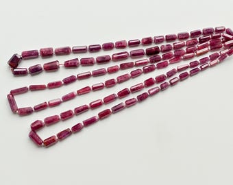 16 Inches Ruby Glass Filled Faceted Tumble Tube Beads Natural Gemstone Through Drill Strand | 16x6 to 8x4 MM | Ruby Beads For Jewelry Making